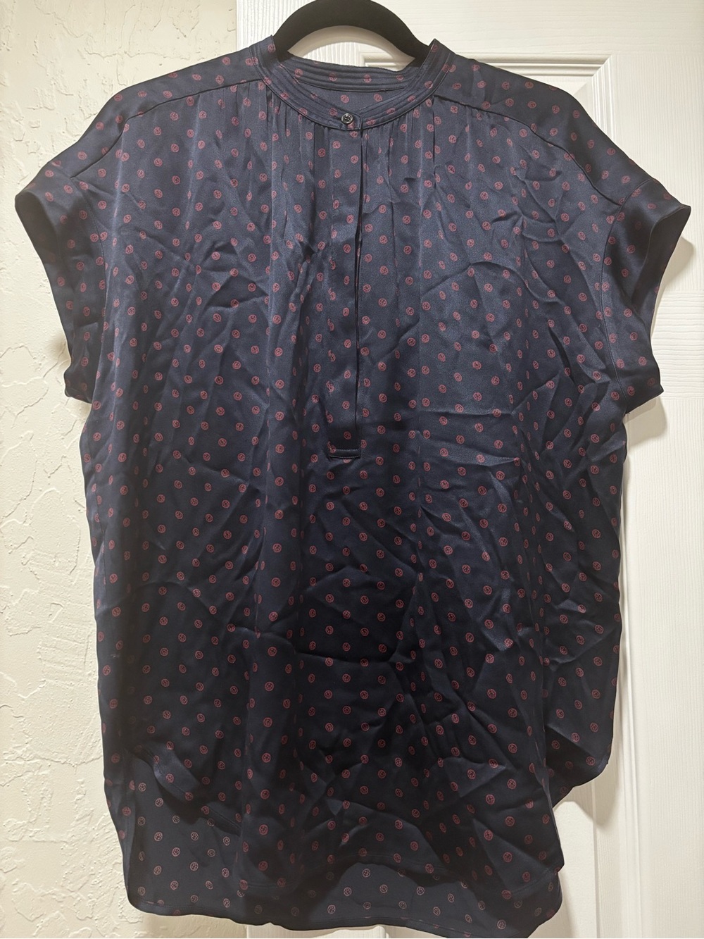 Vince Navy Blouse with burgundy Dot Print